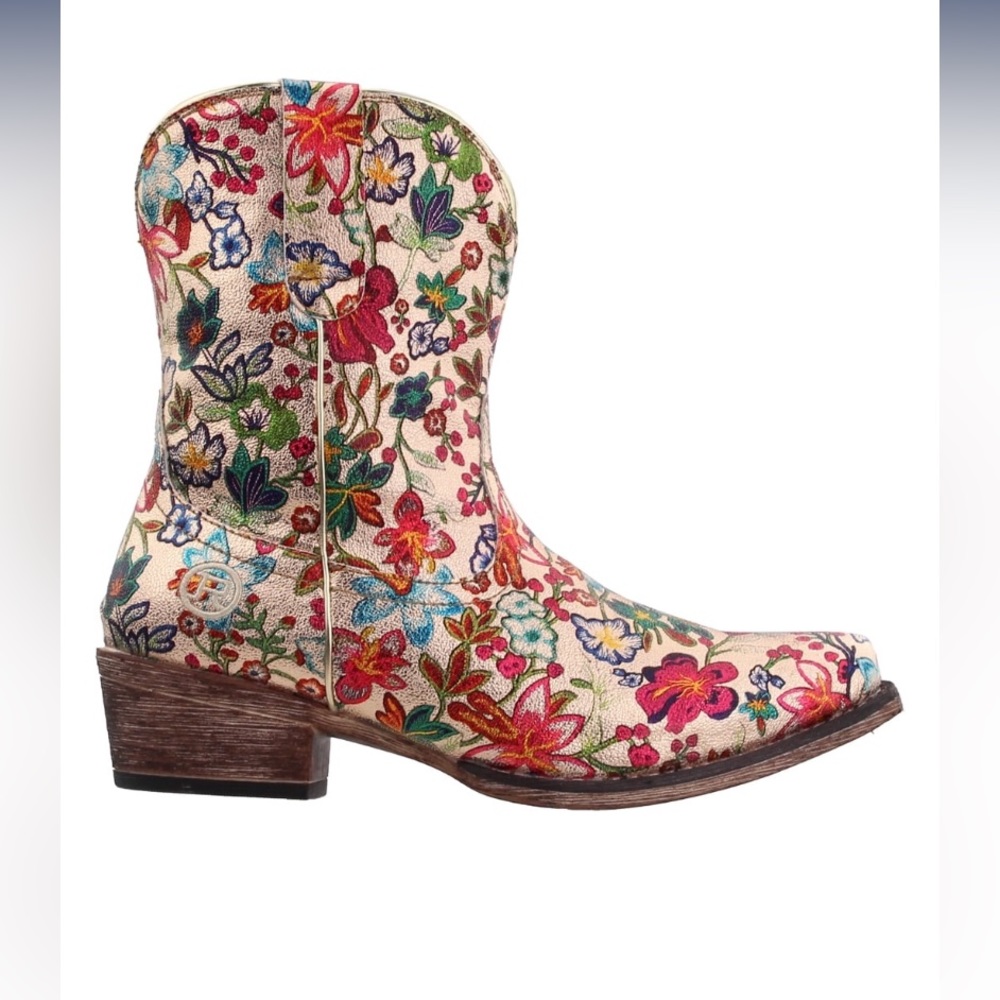 Roper  Womens Ingrid Floral Metallic Snip Toe Boots Ankle Low Heel 1-2